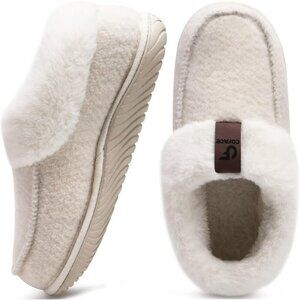 Women's Winter Warm Fuzzy Faux Fur Collar Memory Foam Off White Boot Shoes
